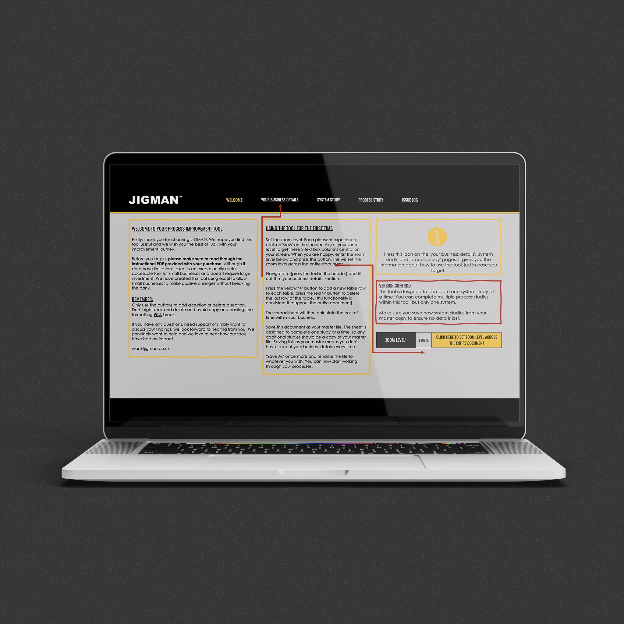 laptop screen showing the welcome section of jigmans costing tool